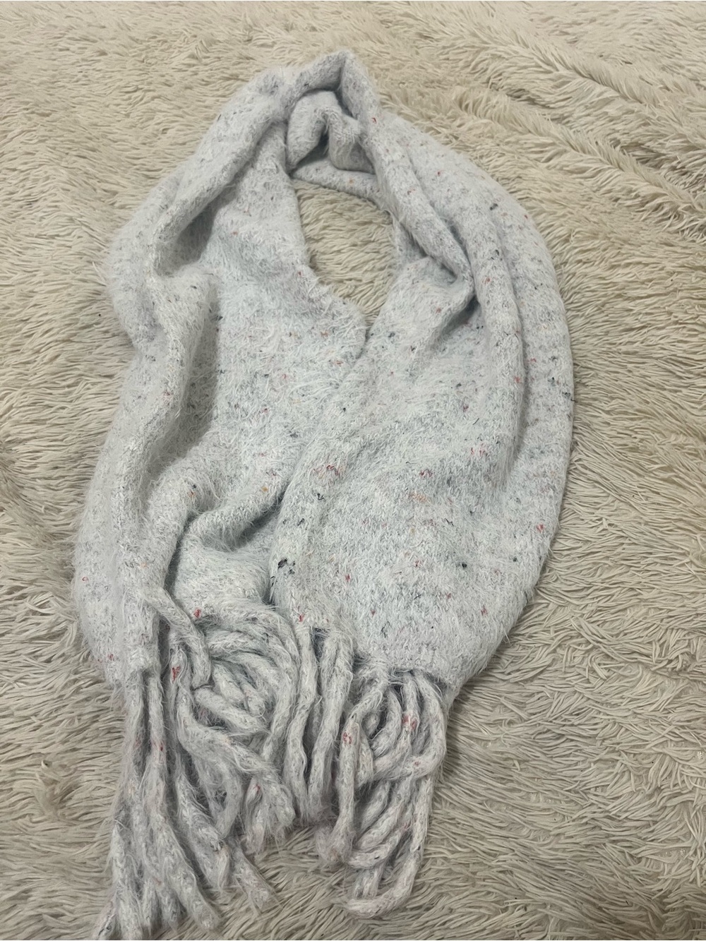 Something Navy Light Gray Speckled Fringe Wrap Scarf